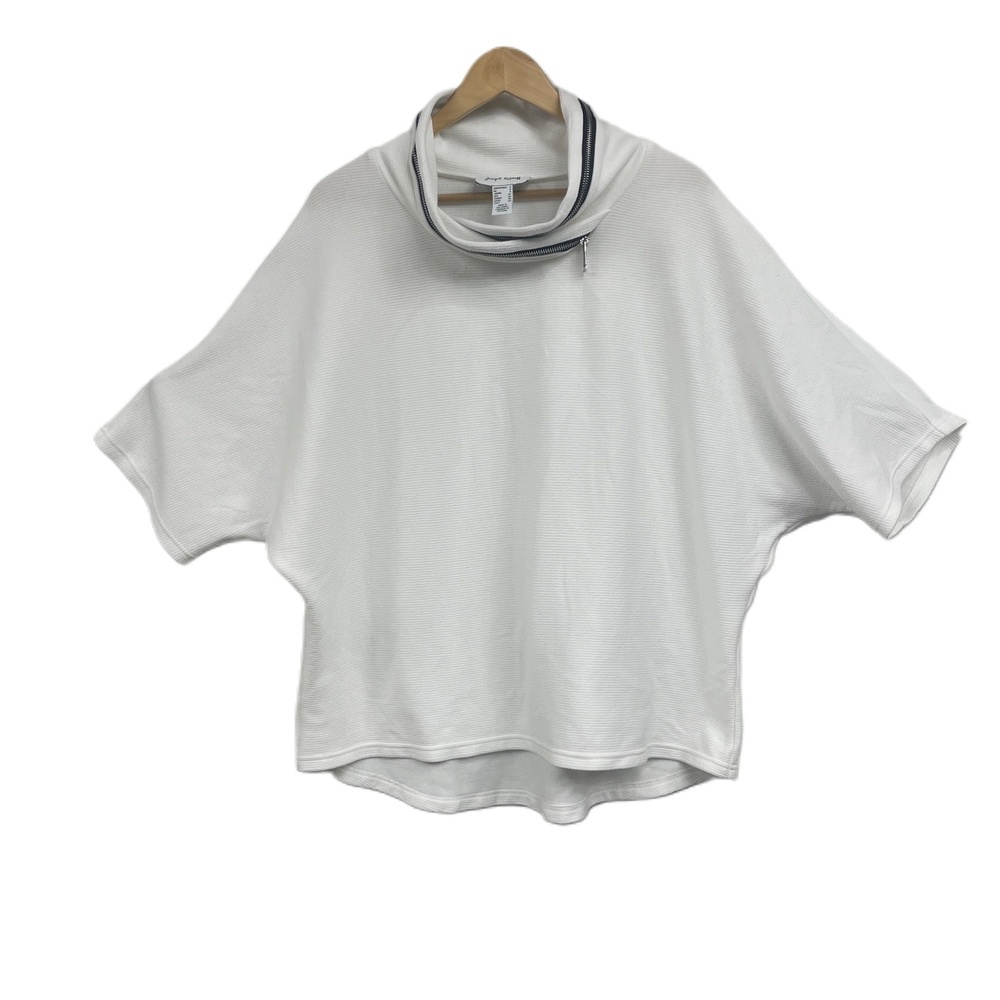 Joseph Ribkoff White Ribbed Cowl Neck Oversized‎ Poncho Top Size 6 small/medium